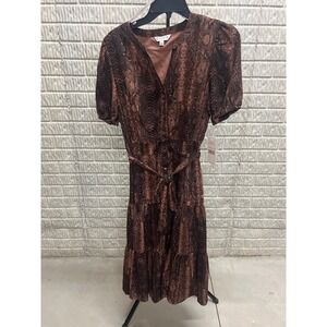 Nanette Lepore Brown Snakeskin Print Tiered Midi Dress NM3F171P6 Womens 10 NWT